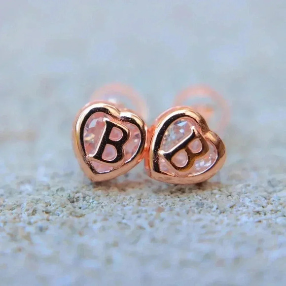 GIFT 💝HEART INITIAL ROSE GOLD EARRINGS WOMEN TEEN GIRLS MOM DAUGHTER, ELDM153RG - Picture 9 of 11